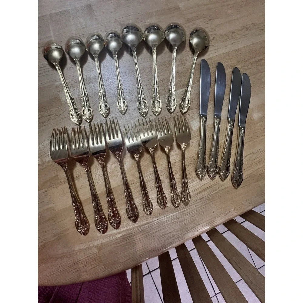 Hampton Forge Pierced Rose‎ Versailles Gold Flatware Service for 4- 20 Piece Set